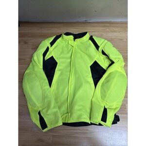 First Gear Riding Jacket Size XL High Vis Yellow Full Zip Body Armor Riding Gear